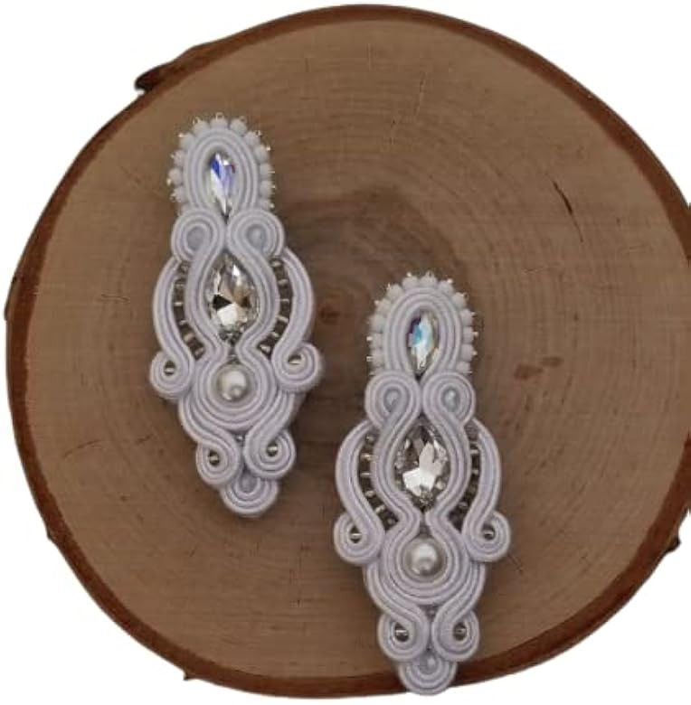 Handmade White Soutache Earrings Unusual Jewelry Handcrafted One of the Kind | Amazon (US)