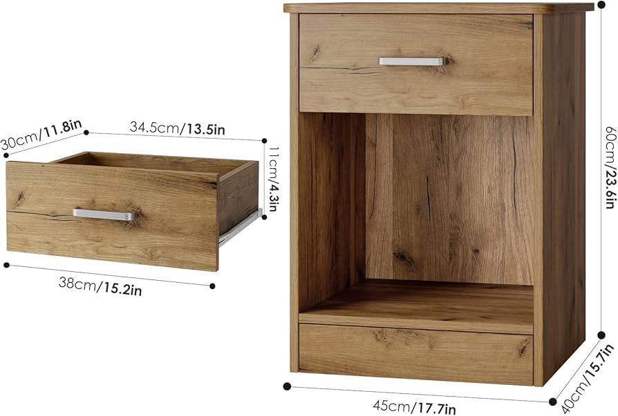 FOTOSOK Nightstand, 2-Tier Side Table with Drawer and Storage Shelf, Bedside Table End Table, Mod... | Amazon (US)