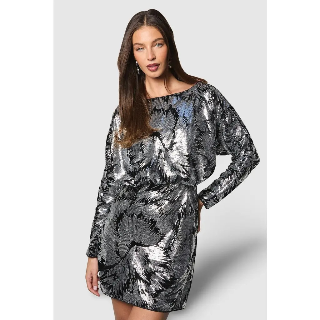 Coast Floral Sequin Batwing Mini Dress in Black at Nordstrom, Size 6 | Nordstrom