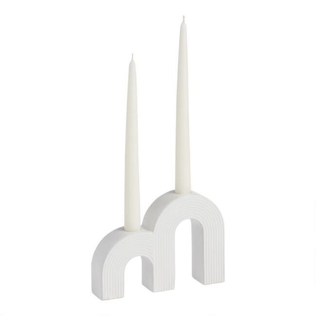 White Ceramic Double Arch Taper Candleholder | World Market
