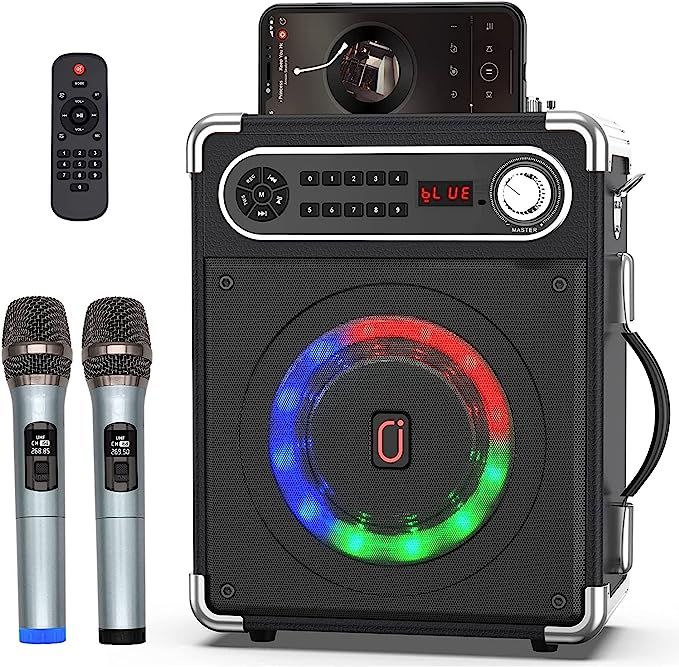 JYX Karaoke Machine with Two Wireless Microphones, Portable Bluetooth Speaker with Bass/Treble Ad... | Amazon (US)