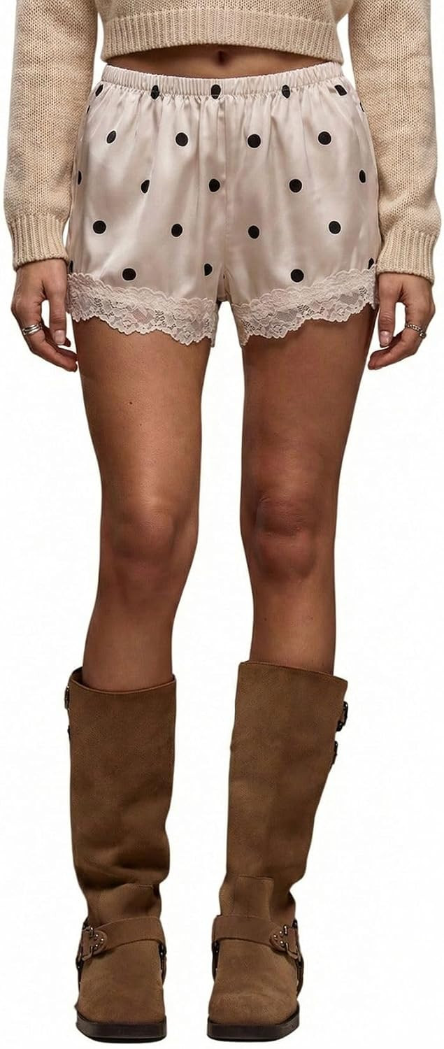 Verdusa Women's Mini Micro Shorts Polka Dots Low Rise Satin Lace Shorts Summer Casual Outfits | Amazon (US)