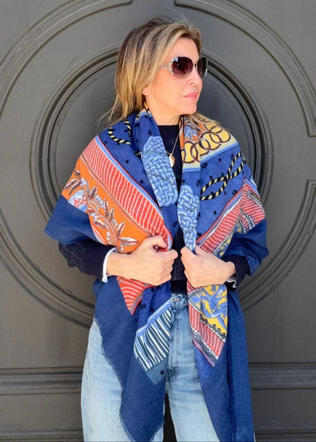 Dania Tassel Print Scarf - Blue | Benaar La