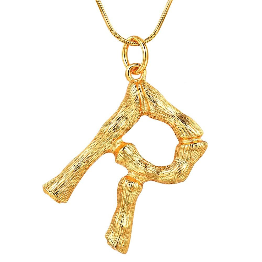 FOCALOOK Statement Bamboo Necklace, 14K Gold Plated Initial Name Pendant Necklace for Women - Big... | Amazon (US)