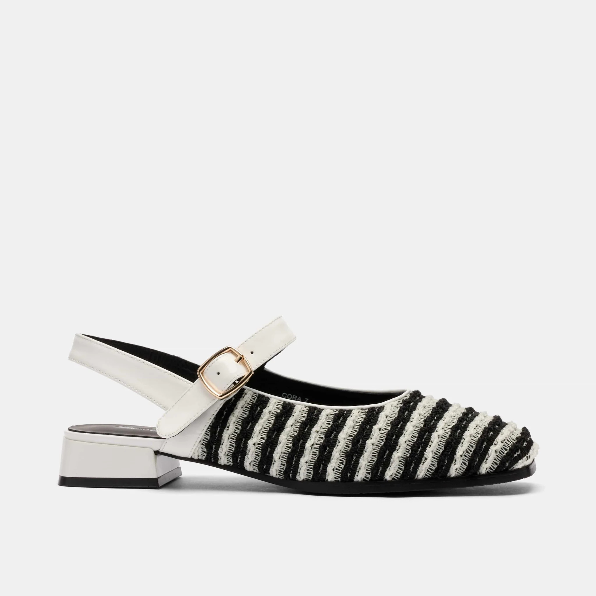 Cora White/Black Leather Mary Jane Lug Slingbacks | Marc Nolan