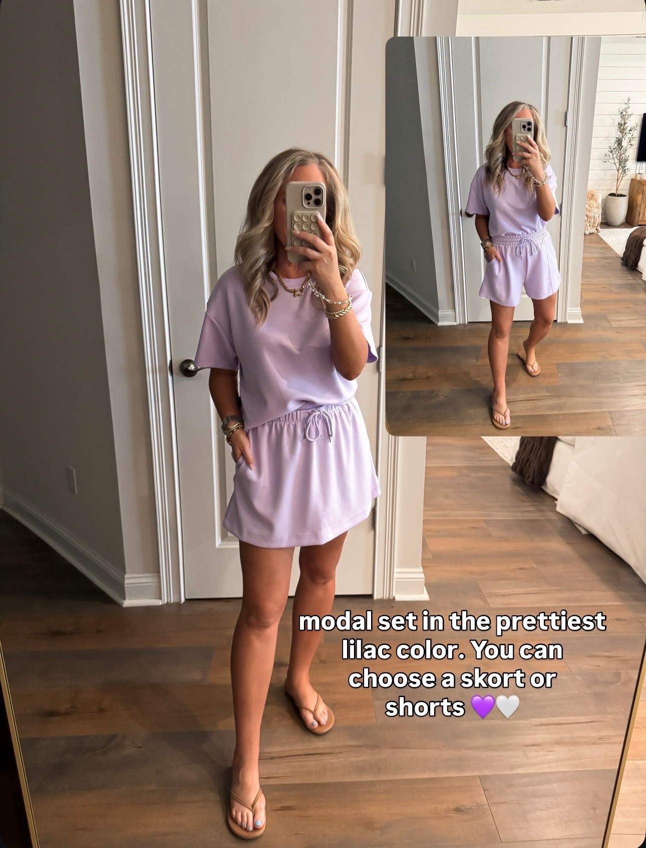 Walmart fashion Walmart finds modal two piece set, lilac set, you can choose from a skort with pockets or shorts! Wearing a small in the top and medium in the bottoms. Athleisure outfit, everyday casual outfit

#LTKPetite #LTKOver40