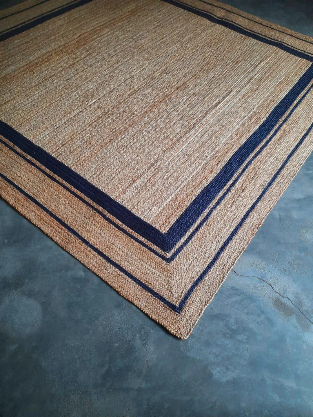 9x12 Blue Natural Jute Braided Handmade Natural Jute Rectangle Rug Eco Friendly Pure Vegan Living... | Etsy (US)