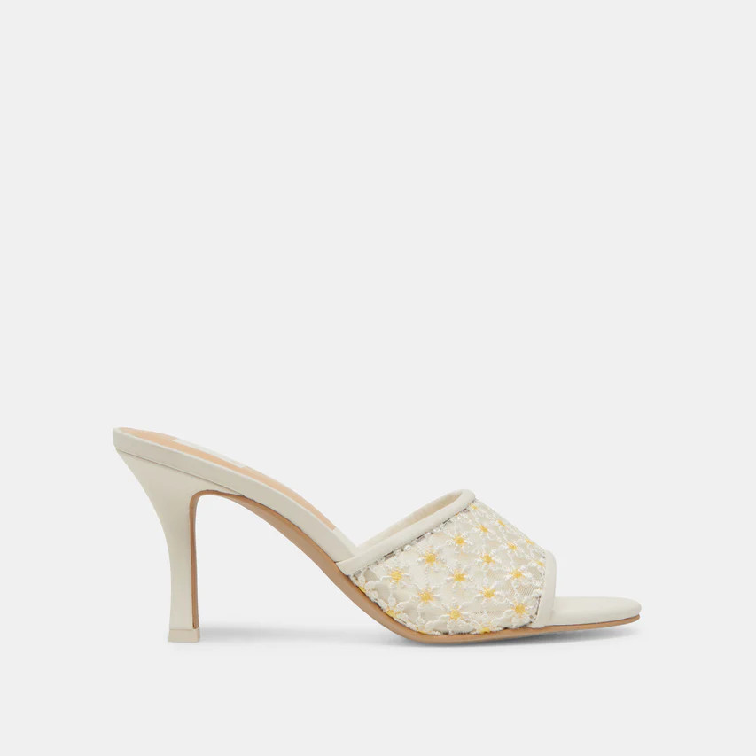 LAVENA FLORAL HEELS WHITE YELLOW FLORAL MESH | DolceVita.com