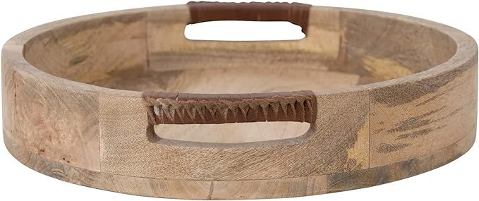 Creative Co-Op Mango Wood Tray with Leather Wrapped Handles, Natural Serveware, 16" L x 16" W x 3... | Amazon (US)