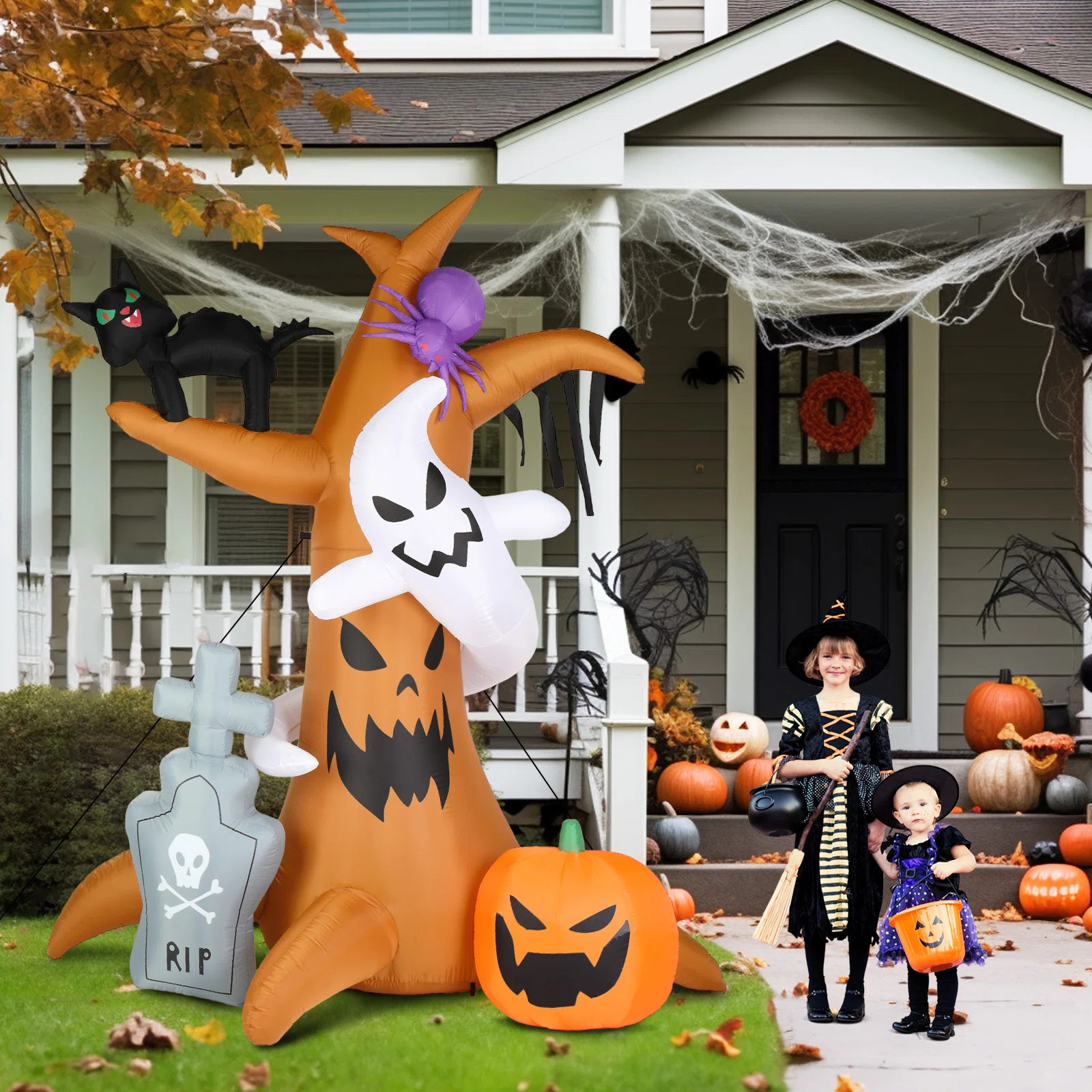 Outdoor Halloween Inflatable Ghost Pumpkin Tree Decoration | Wayfair North America