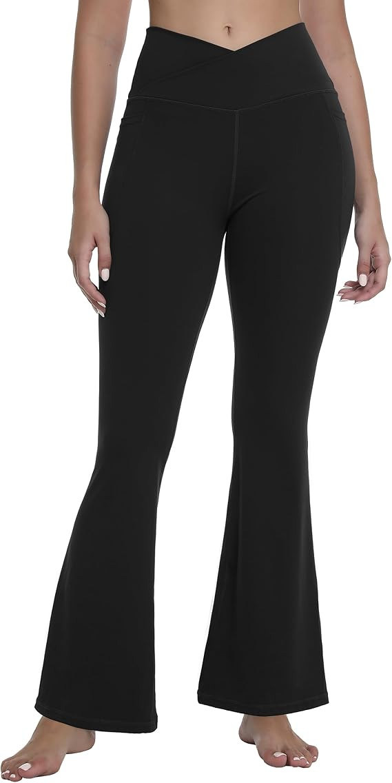 MathCat Women's Flare Yoga Pants Bootcut with Pockets, High Waisted V Crossover Workout Leggings ... | Amazon (US)