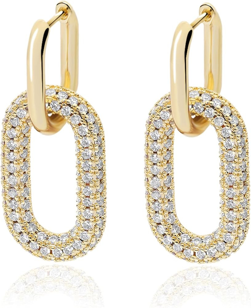 Bi&Yamigeo Chain Link Earrings Gold Silver Cubic Zirconia Paperclip Drop Dangle Huggie Hoop Earri... | Amazon (US)