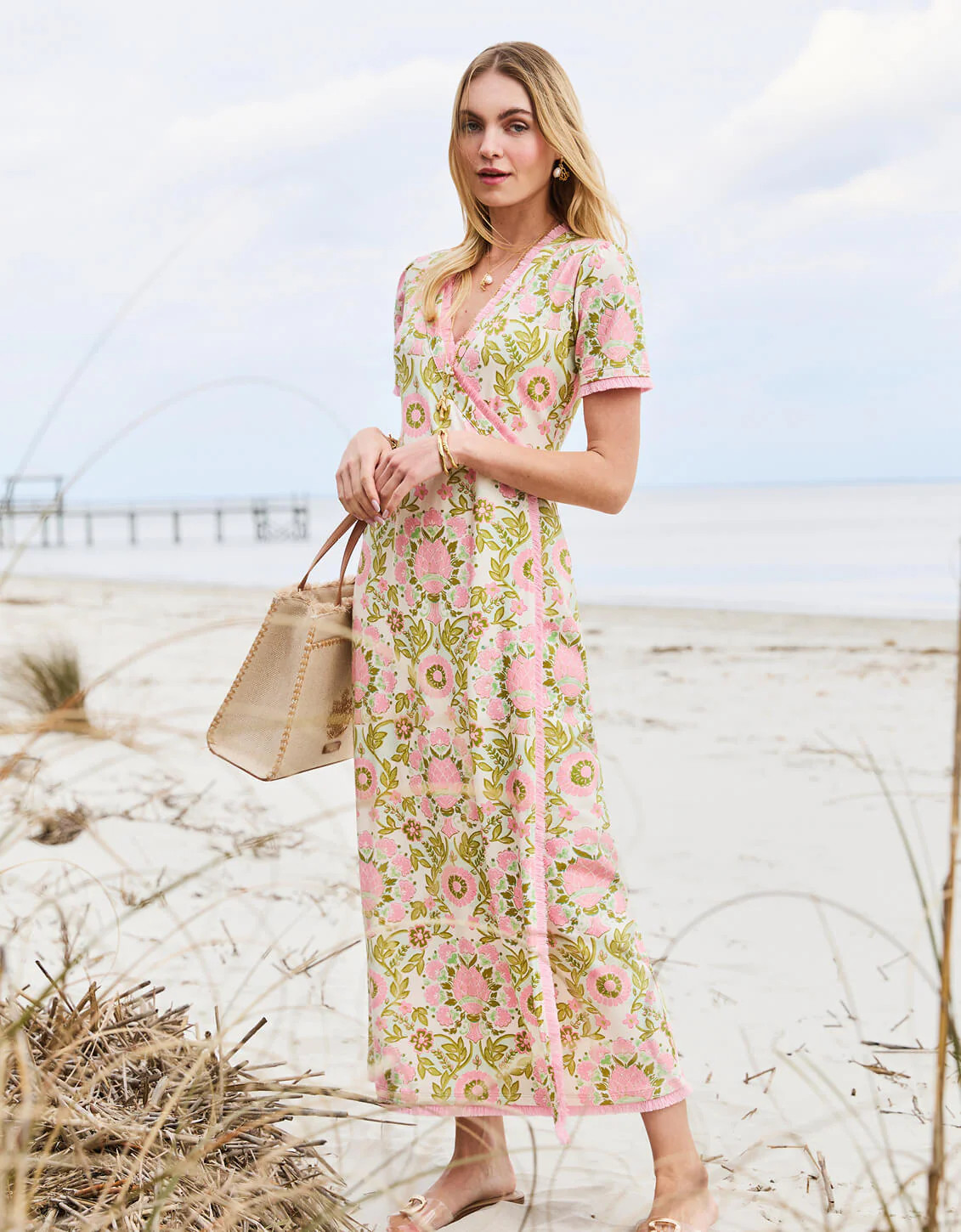 Amberly Wrap Dress Seawall Damask Pink | Spartina 449