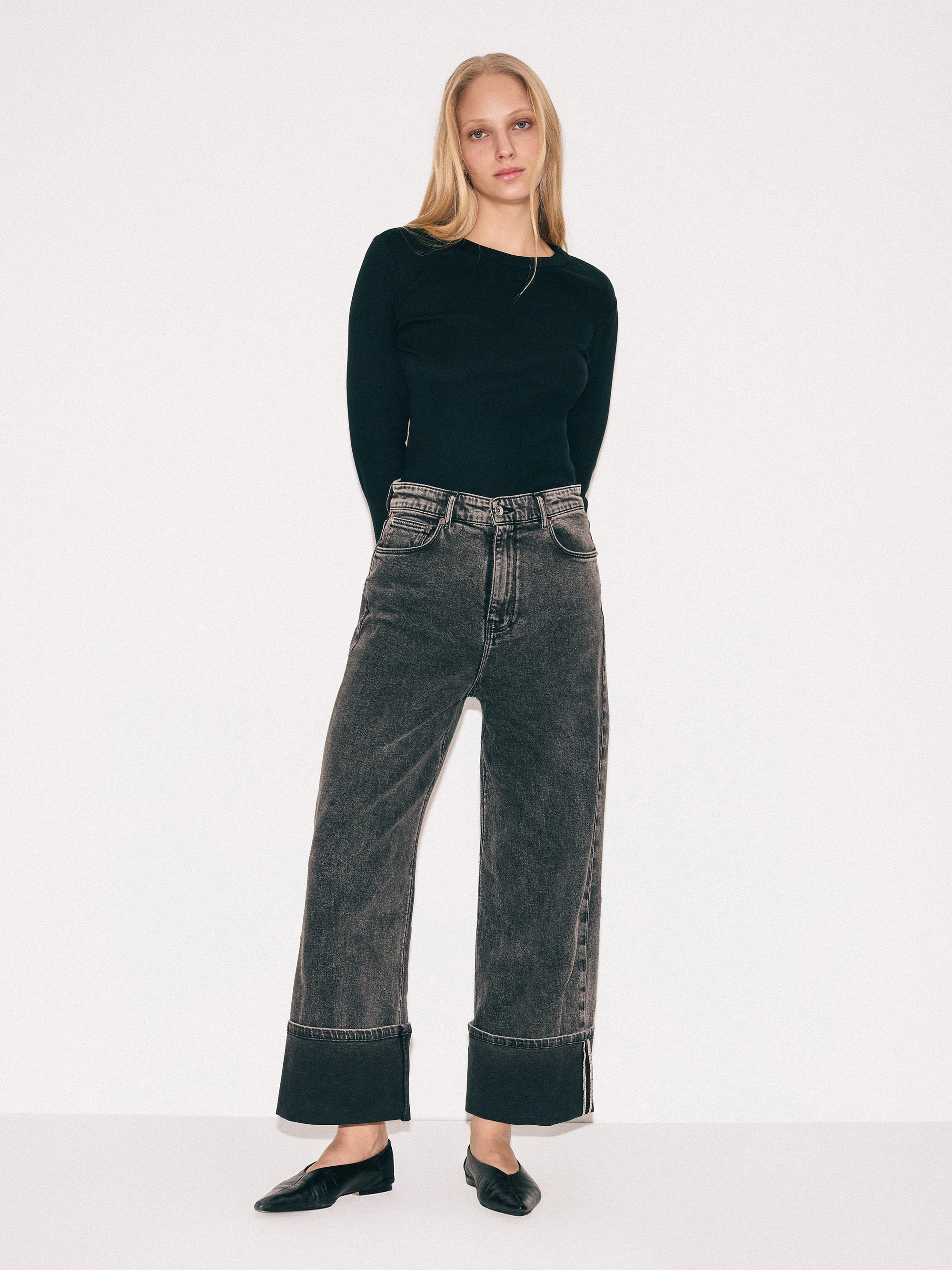 Blair Turn Up Jean | Black Snow Wash | Jigsaw (UK)