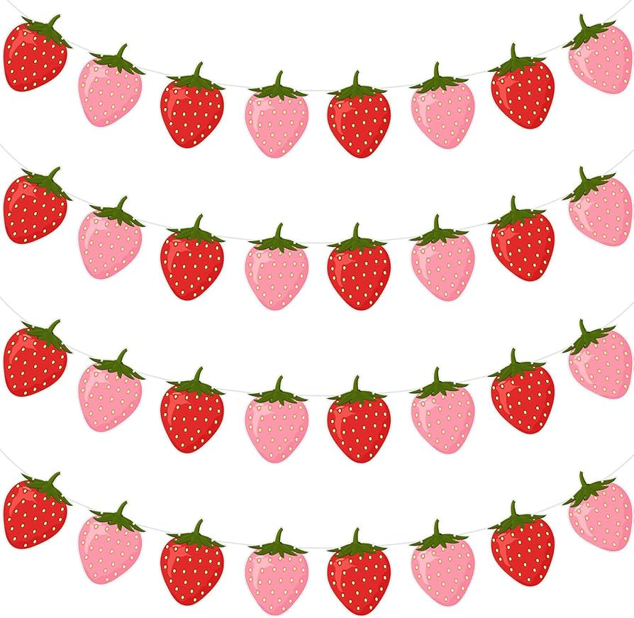 Lewtemi 4 Pcs Berry First Birthday Decor Strawberry Baby Shower Decorations Strawberry Hanging Ba... | Amazon (US)
