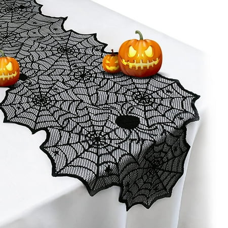 Spider Web Table Runner, 18x72 Inch Black Lace Halloween Table Decor for Dining Room, Party Halloween Decorations, Reusable & Machine Washable Holiday Table Cover | Walmart (US)