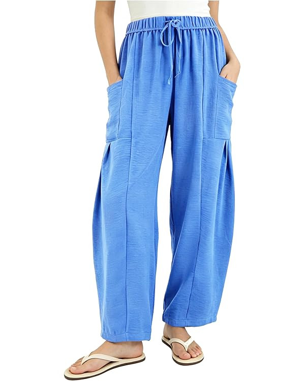 Womens Wide Leg Cropped Pants Drawstring Casual Palazzo Pants Loose Flowy Lounge Trousers with Po... | Amazon (US)