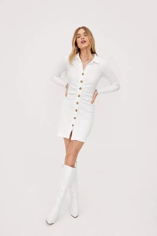 Button Down Gathered Front Mini Dress | Nasty Gal (US)