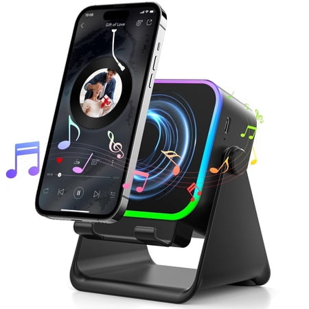 Wireless Induction Speaker, 6 in 1 Cell Phone Stand with Bluetooth Speaker, HD Stereo Sound, 5000mAh Rechargeable, Colorful Ambient Light, Compatible with Iphone/Android/Ipad, Gifts for Men Women | Walmart (US)