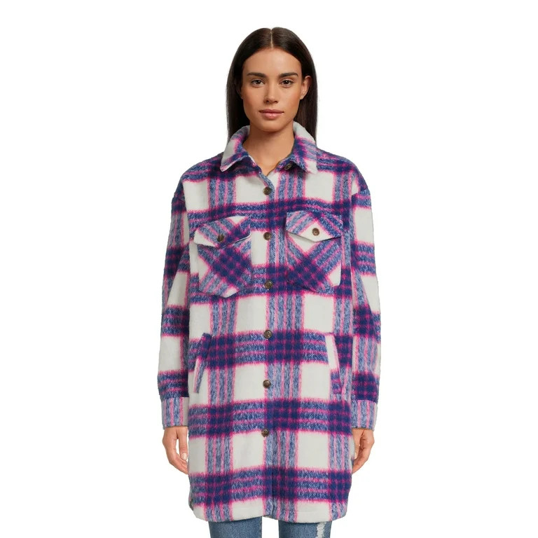 Madden NYC Juniors Plaid Shacket, Sizes XS-3XL | Walmart (US)