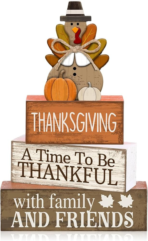 4 Pcs Fall Decoration for Home Thanksgiving Table Decoration Wooden Turkey Fall Tiered Tray Decor... | Amazon (US)