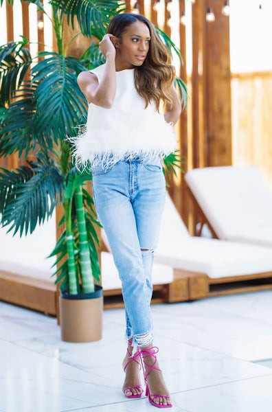 Brooke in Brooklyn Top -White Feathers | Hazel and Olive