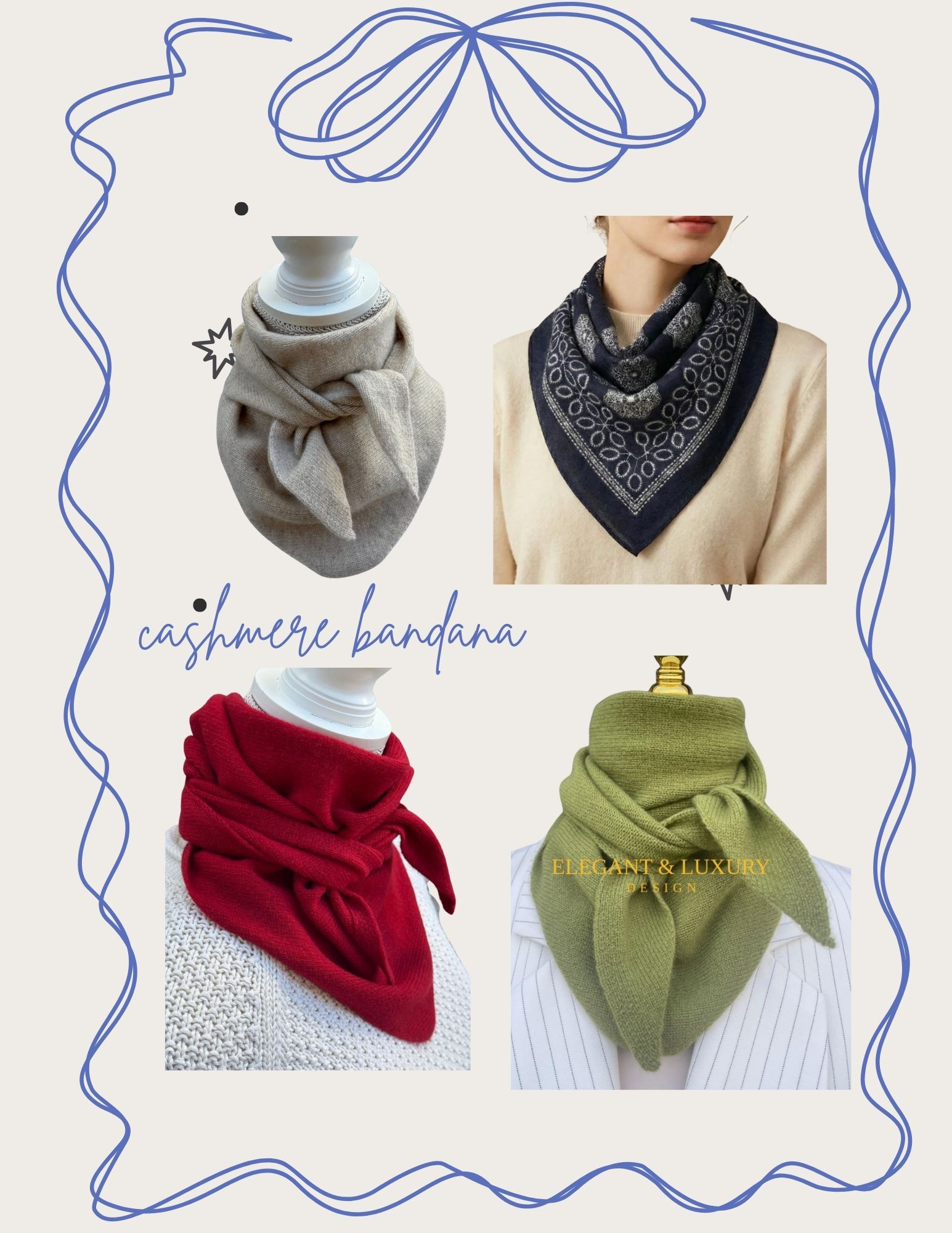 Cashmere bandana style neck scarves -