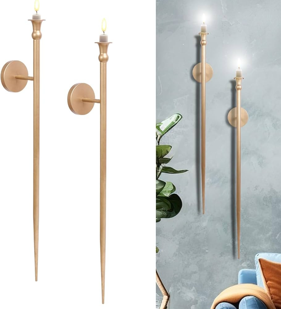 Candle Sconces Long Wall Candle Holder - Set of 2 Gold Long Wall Candle Sconce Retro Chic Wall Sc... | Amazon (US)