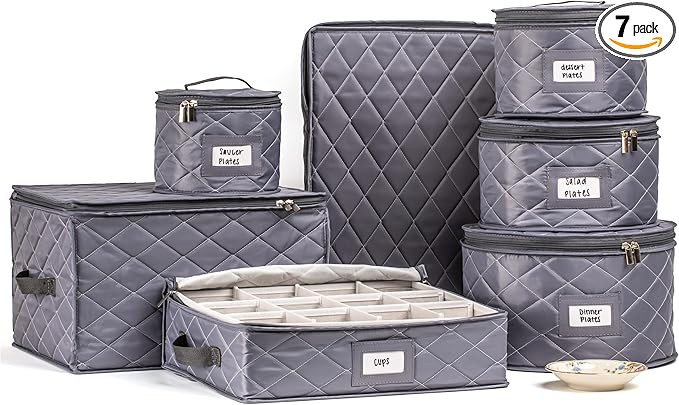 Teemto China Storage Containers Quilted. 7PC Dishes Storage Kit with 48 Cut-to-Size Felt Inners. ... | Amazon (US)