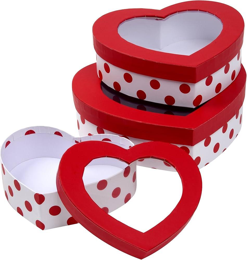 Gift Boutique Valentine's Day Heart Shaped Gift Boxes with Window 3 Pack Hearts Treat Box with Li... | Amazon (US)