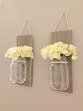 Farmhouse Wall Sconce Set of 2, Rustic Wall Decor, Mason Jar Sconces, Flower Vases, Wood Wall Hangin | Amazon (US)