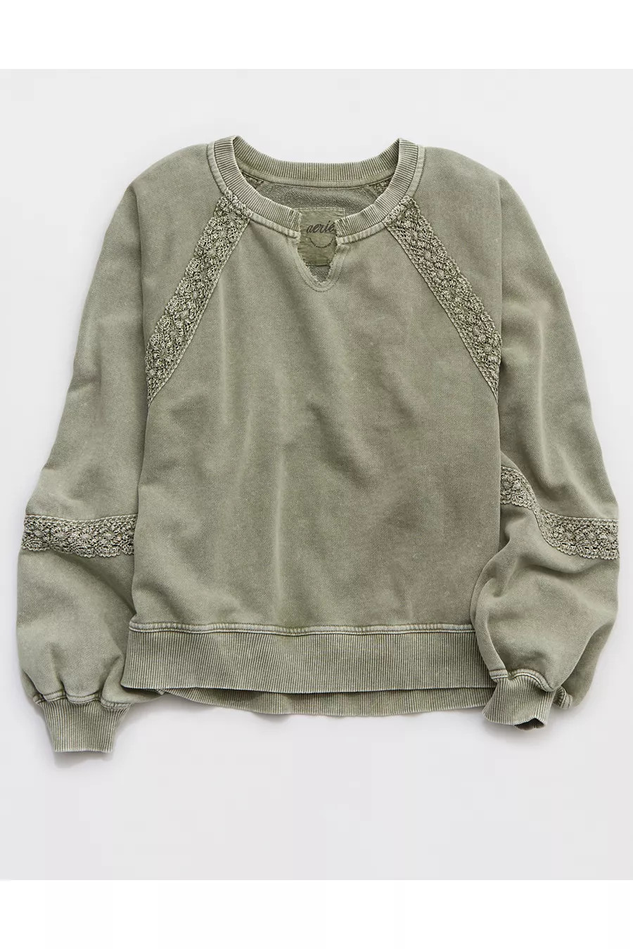 Aerie Hey Crochet Sweatshirt Women's Olive Fun XXS | American Eagle Outfitters (US & CA)