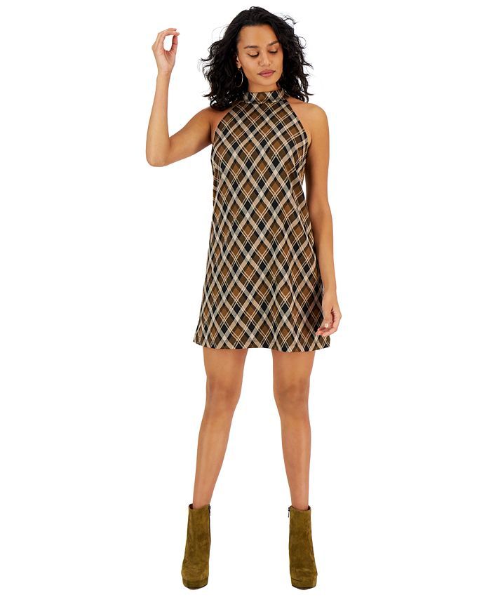 Bar III Women's Plaid A-Line Halter Dress, Created for Macy's & Reviews - Dresses - Women - Macy'... | Macys (US)