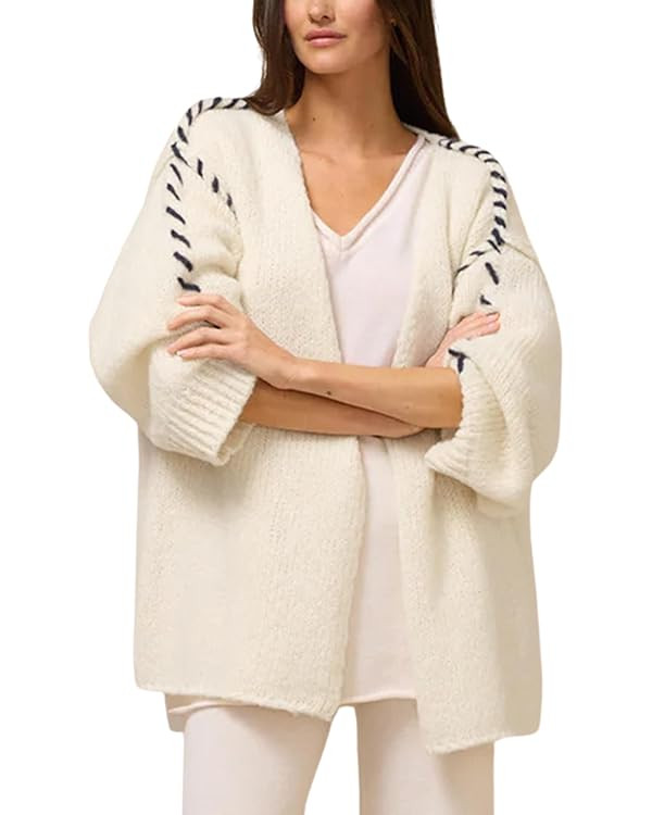 Huaqiao Womens Cardigan Sweaters Long Sleeves V Neck Chunky Knit Coats Open Front Loose Outerwear | Amazon (US)