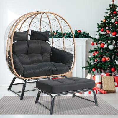 Wicker Egg Chair with Ottoman & Cushion - Outdoor Patio Hanging Chair with Footrest | Wayfair North America