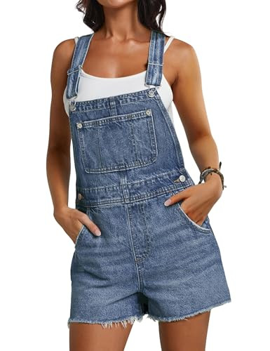 Qazel Vorrlon Denim Overall Shorts for Women Casual Summer Adjustable Strap Rompers with Pockets ... | Amazon (US)