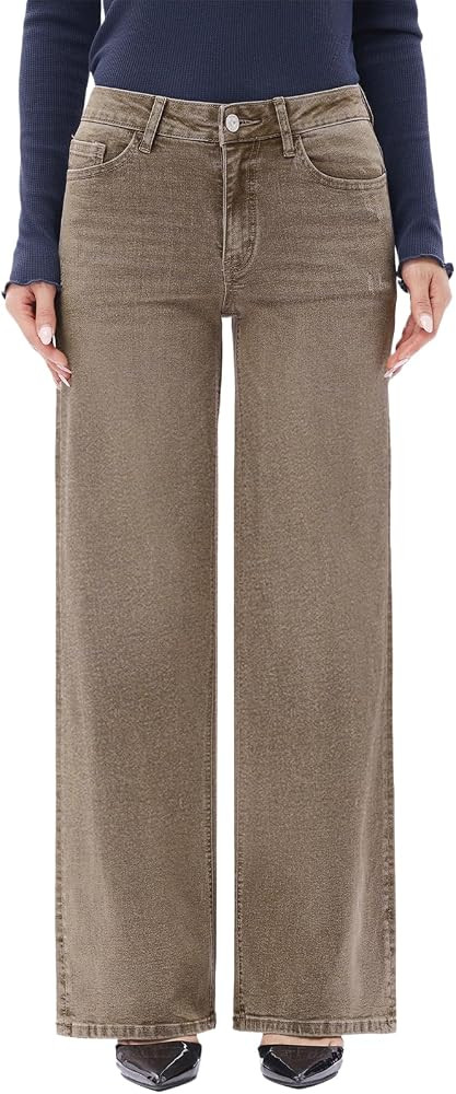 ONESO Mid-Low Rise Baggy Jeans Wide Leg for Women Distressed Pants Stretchy Bottom Lady Basic Com... | Amazon (US)