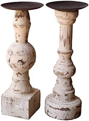 Farmhouse Candle Holders, Wooden Candle Holder, Antique White Distressed, Set of 2 | Amazon (US)