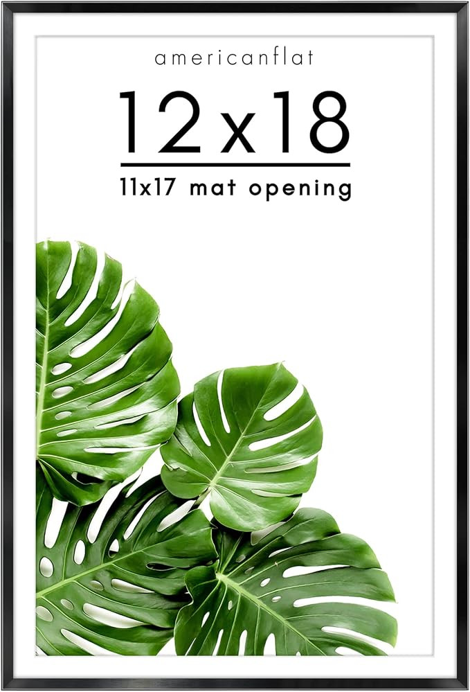 Americanflat Aluminum 12x18 Poster Frame with Shatter-Resistant Glass - Use as 11x17 Frame with M... | Amazon (US)