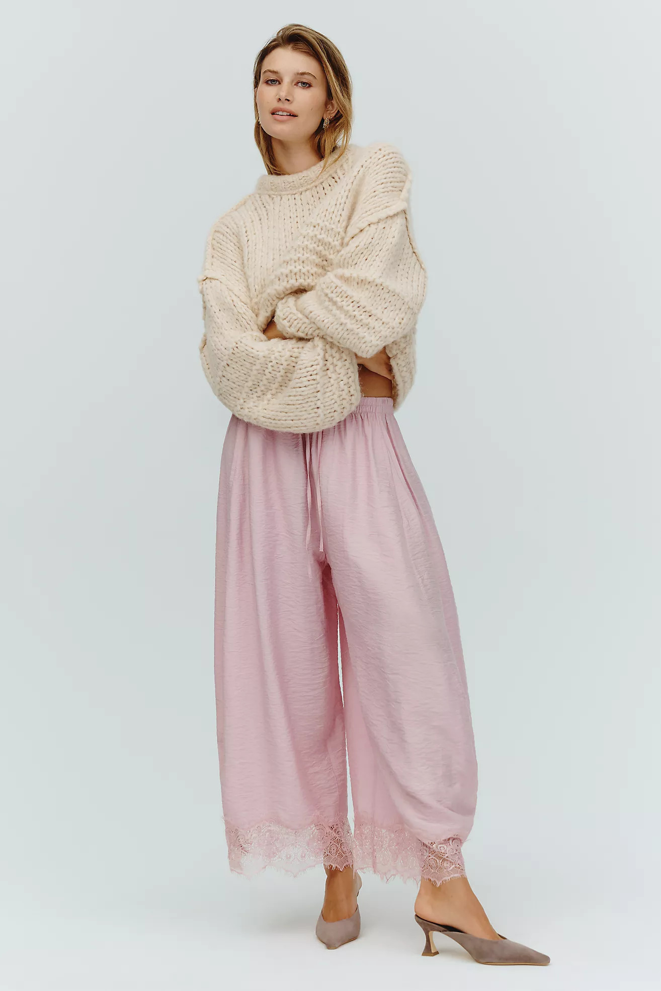 By Anthropologie Reverie Lace Trim Tapered Pants | Anthropologie (US)