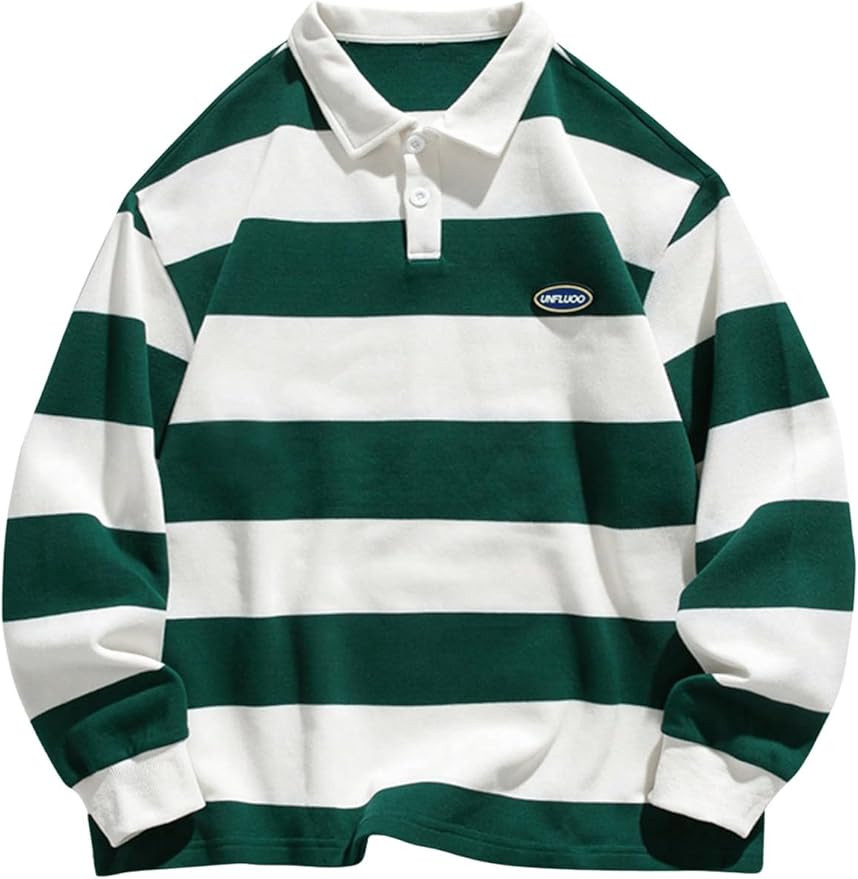 SweatyRocks Men's Oversized Sweatshirt Striped Long Sleeve Collared Preppy Pullover Shirts Fall O... | Amazon (US)