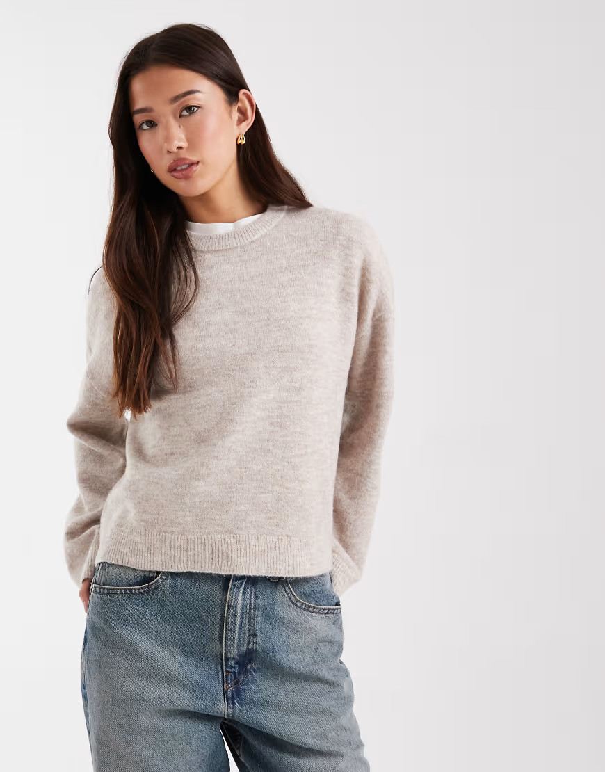ONLY round neck boxy sweater in beige-Neutral | ASOS (Global)