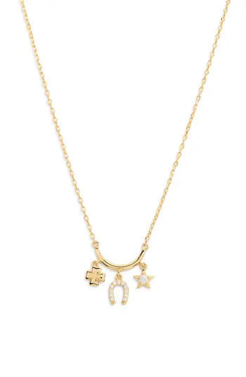 Argento Vivo Sterling Silver Clover, Horseshoe & Star Charm Necklace in Gold at Nordstrom Rack | Nordstrom Rack