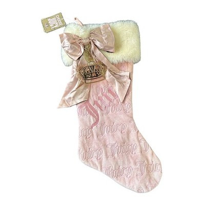 Juicy Couture Y2K Pink Christmas Stocking Faux Fur Ribbon Bow Crown Charm New | eBay | eBay US