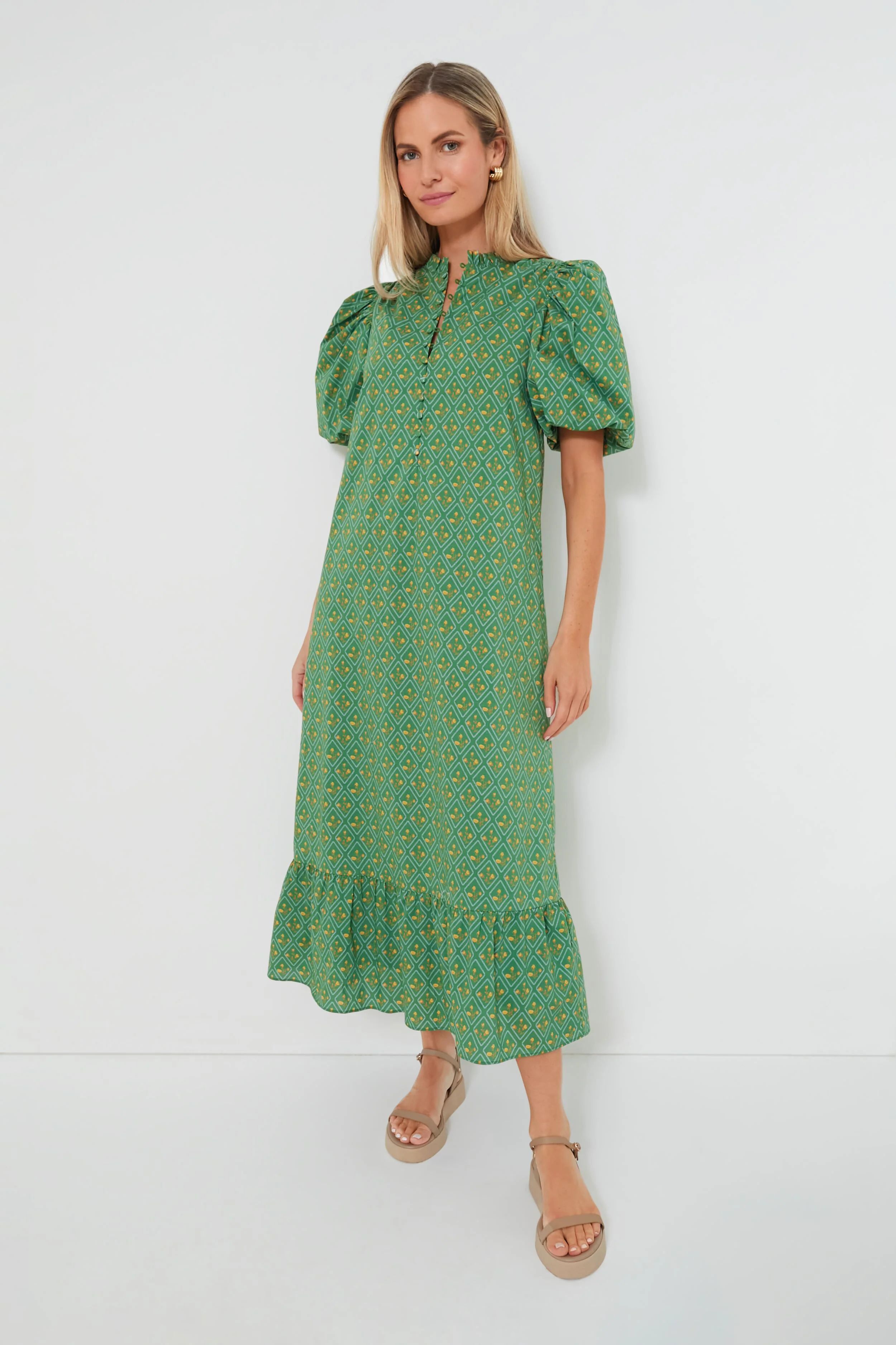 Green Diamond Floral Mimi Midi Dress | Tuckernuck (US)