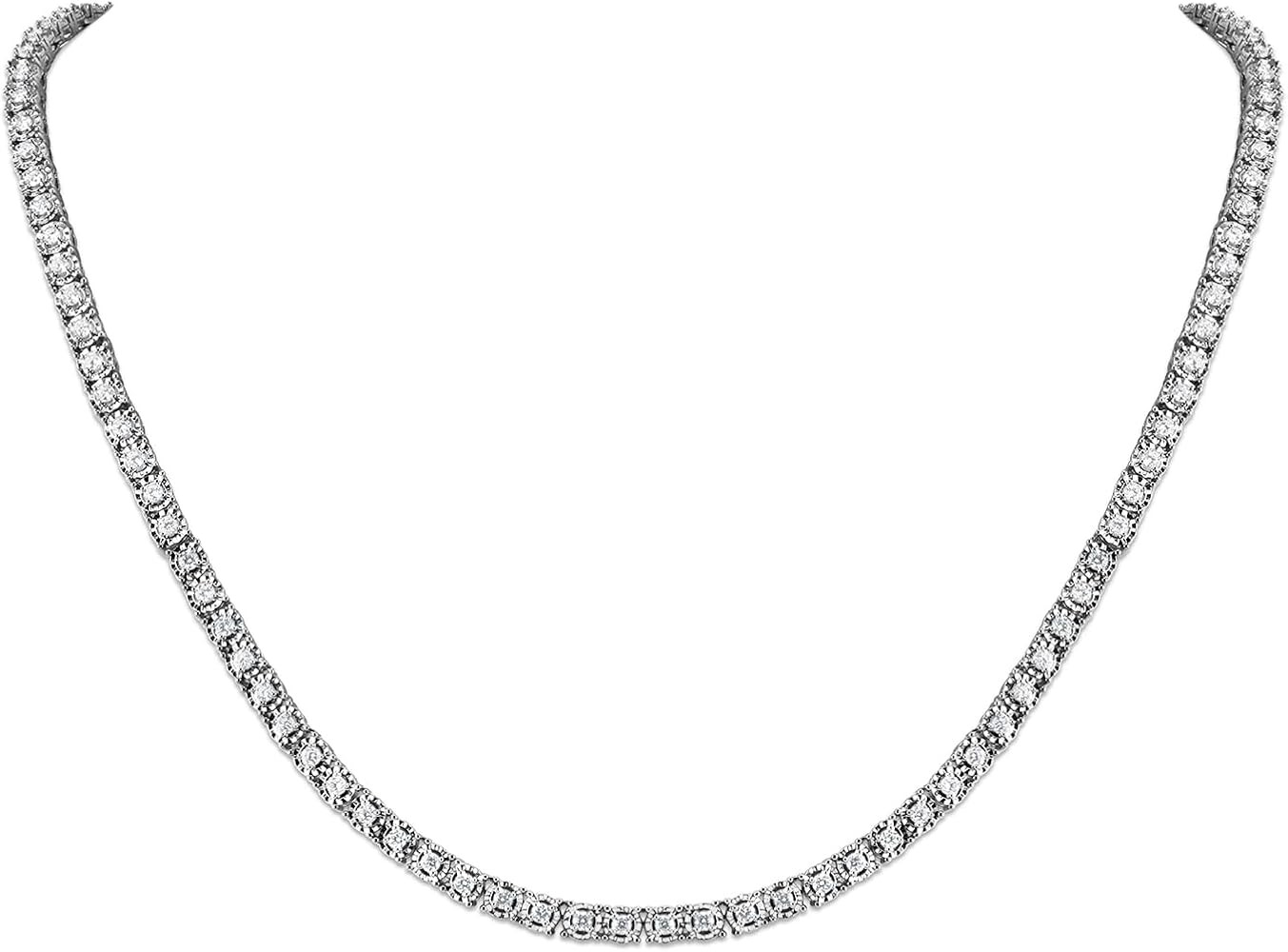Belacqua 2 Carat Round Lab Grown Diamond Tennis Necklaces in Sterling Silver, Chain Length 16.5 I... | Amazon (US)