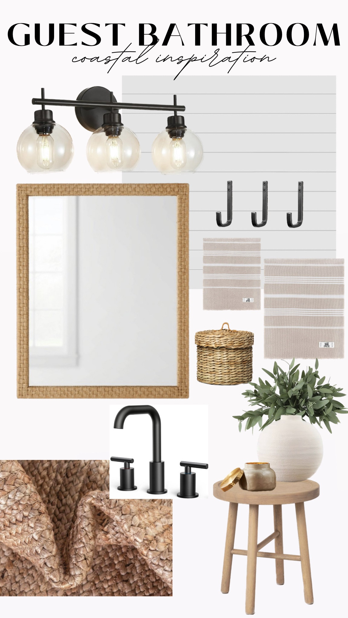 coastal guest bathroom! #coastal #modernorganic #neutral #rattan #raffia #seagrass #bathroom #guest #guestbath #primarybath #homeinspo #homedecor #bathinspo #bathroom #makeover #home #beachhouse #lowcountry #beach #affordable #homedesign #bathroomdesign #neutralhome #roomdesign #moodboard #jute #amazonhome #targethome #targetstyle #homestyle #amazon #target #hearthandhand #magnoliahome #spa 

#LTKunder100 #LTKFind #LTKhome