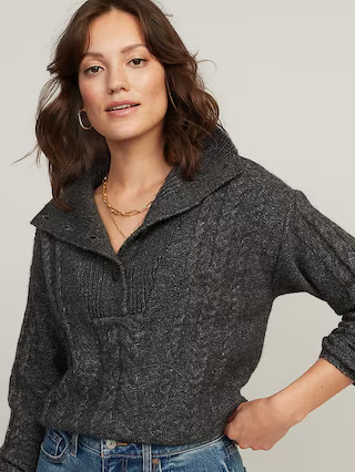 Heathered Button-Front Cable-Knit Sweater for Women | Old Navy (US)