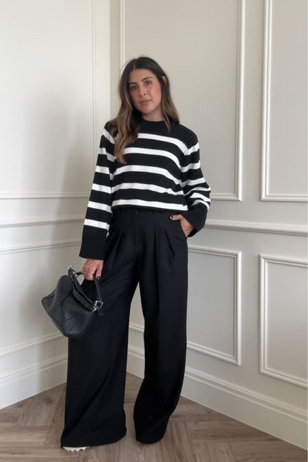 Black and white striped jumper paired with black wide leg trousers 🖤

#LTKSeasonal #LTKstyletip #LTKeurope