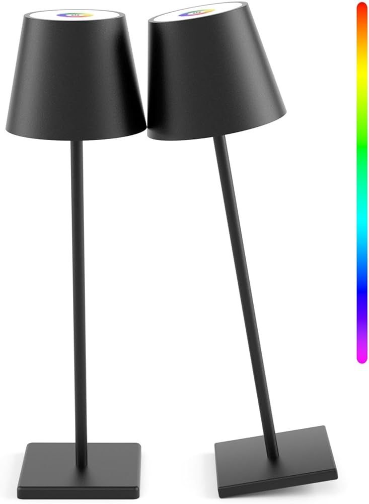 2 Pack LED Cordless Table Lamp with RGB & Stepless Dimming Rechargeable Battery Desk lamp 3W 5500... | Amazon (US)